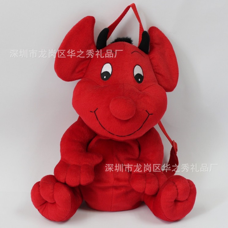 深圳毛絨玩具廠傢定製大紅色卡通毛絨公仔背包 新款動物雙肩包工廠,批發,進口,代購