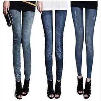 加厚無縫印花彈力仿牛仔褲 印花內搭褲九分褲女Jeans Leggings批發・進口・工廠・代買・代購