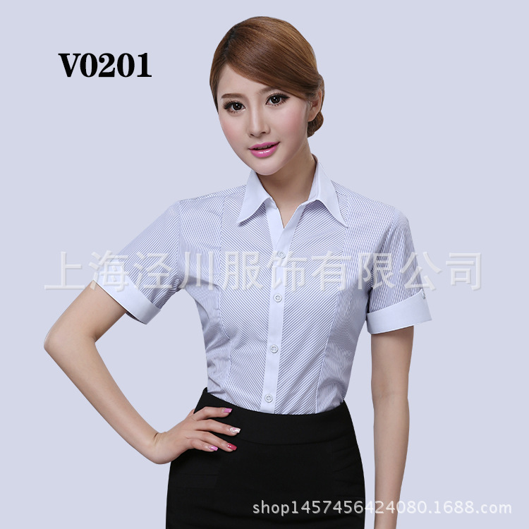 女士V領襯衫LO通勤職業裝工裝工作服襯衣短袖 修身馬蹄袖 現貨工廠,批發,進口,代購