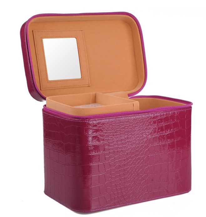 新款鱷魚紋化妝盒 多用置物盒帶鏡子 飾品收納盒 高檔皮製首飾盒批發・進口・工廠・代買・代購