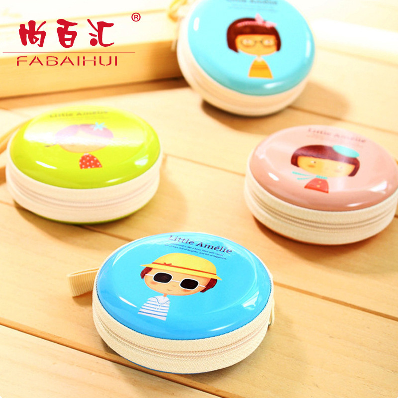 天使愛美麗韓國創意鐵盒圓形創意零錢包 學生卡通耳機包鑰匙包工廠,批發,進口,代購