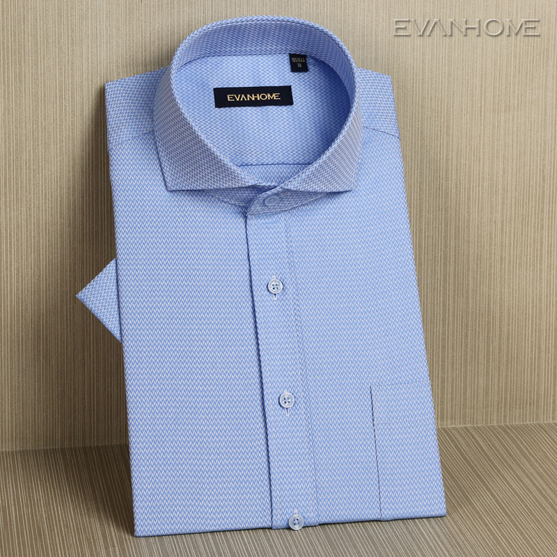艾梵之傢夏季純棉男士短袖襯衫 修身薄款藍色溫莎領襯衣商務正裝工廠,批發,進口,代購