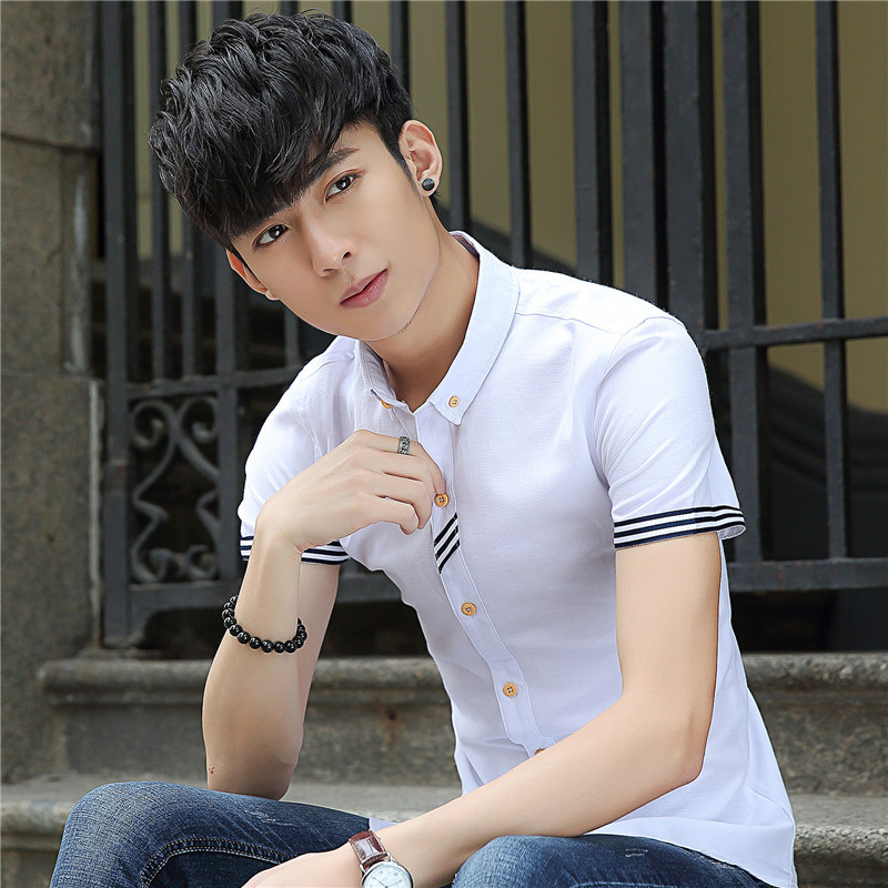 新款韓版男士修身襯衣簡約休閒青少年襯衣商務短襯衫時尚男上裝潮工廠,批發,進口,代購