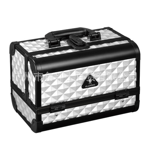 （新款）銀色大鉆紋麵料配黑色鋁合金邊框化妝箱----D2669K批發・進口・工廠・代買・代購