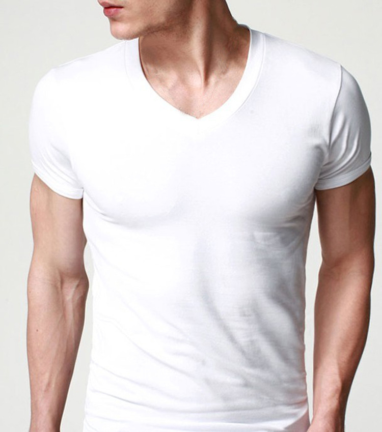 2016夏季韓版 男裝V領短袖全棉T恤 修身黑白色男士純色打底衫批發・進口・工廠・代買・代購