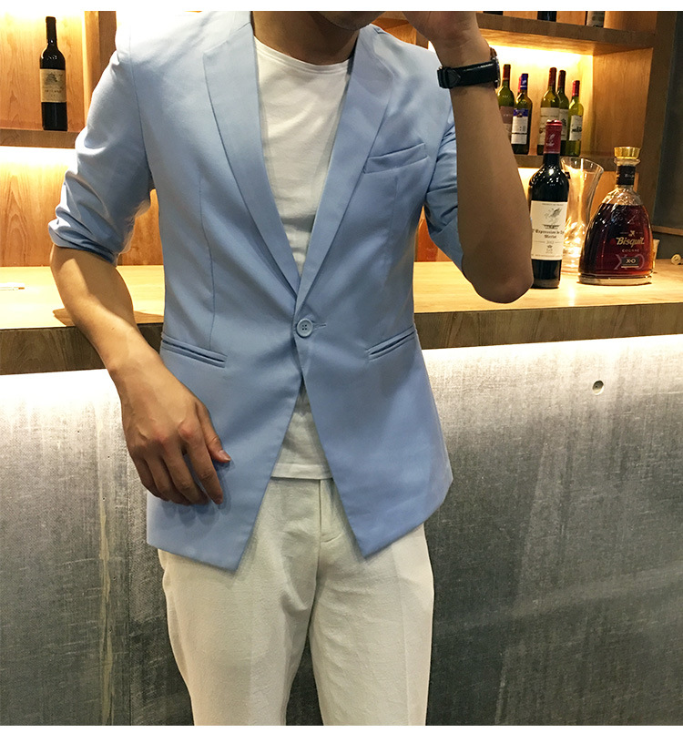 男式休閒西裝 2016韓版新款中袖小西裝男外套修身型七分袖小西服工廠,批發,進口,代購
