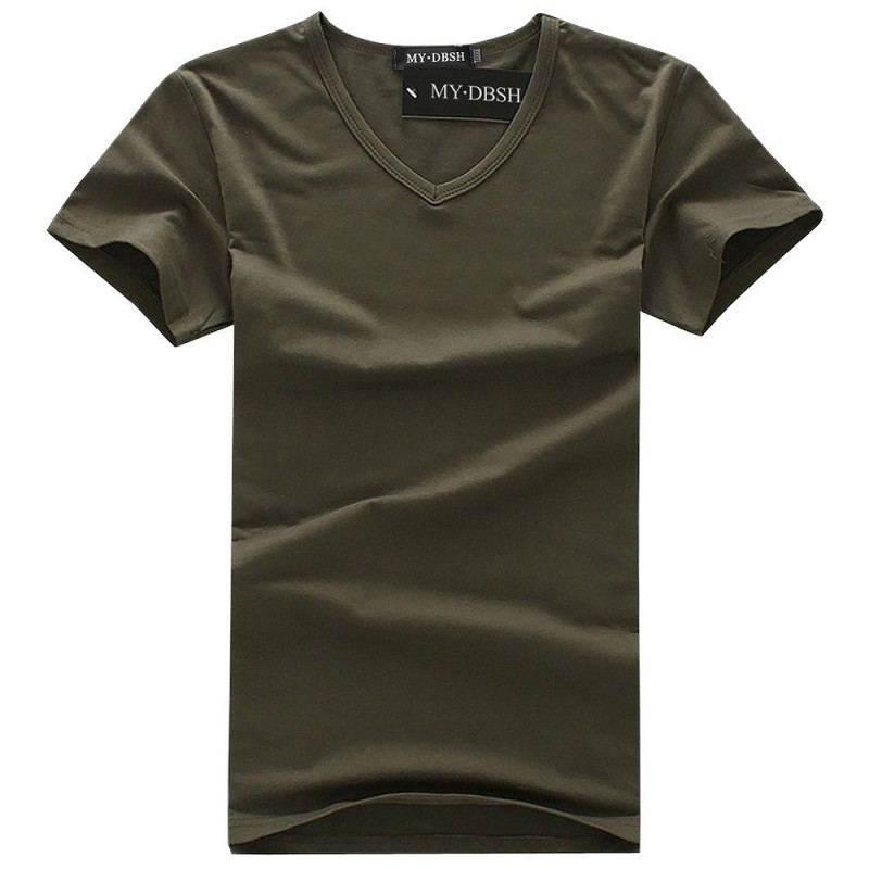 男士萊卡棉軍綠色短袖緊身V領T恤韓版修身彈力戶外打底衫男夏季潮批發・進口・工廠・代買・代購