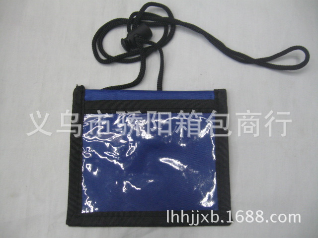 牛津佈證件袋 采用掛繩拉鏈式口袋 藍色牛津佈 佈材料生產。批發・進口・工廠・代買・代購