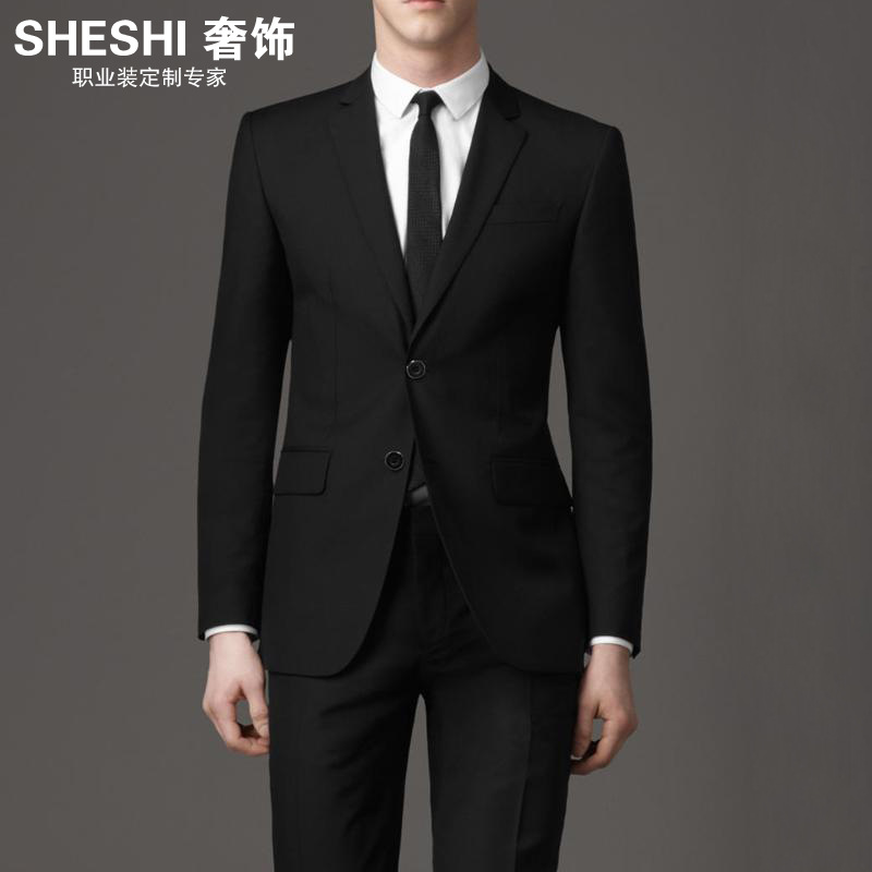 奢飾定製2016新款韓版修身男西裝收腰氣質職業裝大碼西服套裝黑色工廠,批發,進口,代購