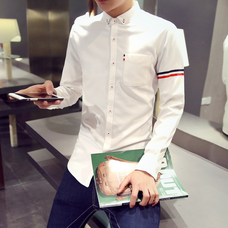 2016春季新款韓版長袖男式襯衫 休閒白色襯衣男青免費一件代發工廠,批發,進口,代購