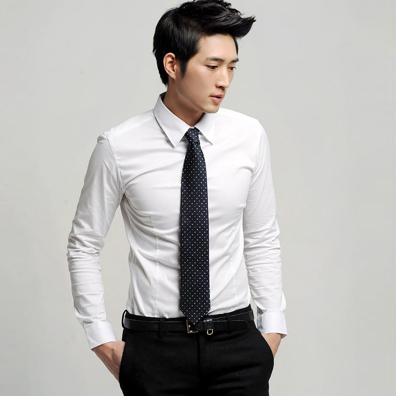 品牌男士韓版襯衫修身襯衣職業裝襯衫長袖純白色襯衣工廠,批發,進口,代購