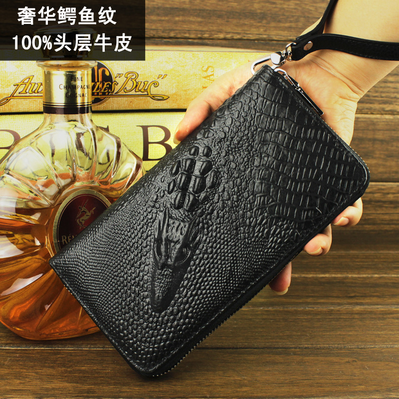 新款歐美時尚手包鱷魚紋真皮錢包長款拉鏈錢包 廠傢直銷一件代發工廠,批發,進口,代購