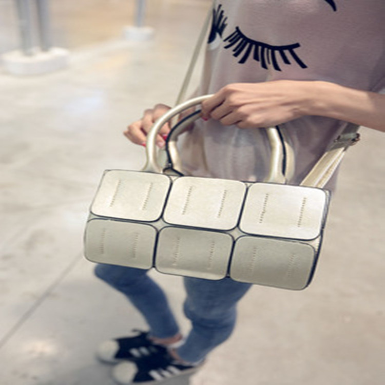 2015小資包袋時尚女包2015新款韓版個性拼接圓筒手提包單肩斜跨包批發・進口・工廠・代買・代購