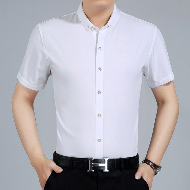 2016夏季新款男士短袖襯衫 正裝白色純色商務襯衫男修身免燙襯衫批發・進口・工廠・代買・代購