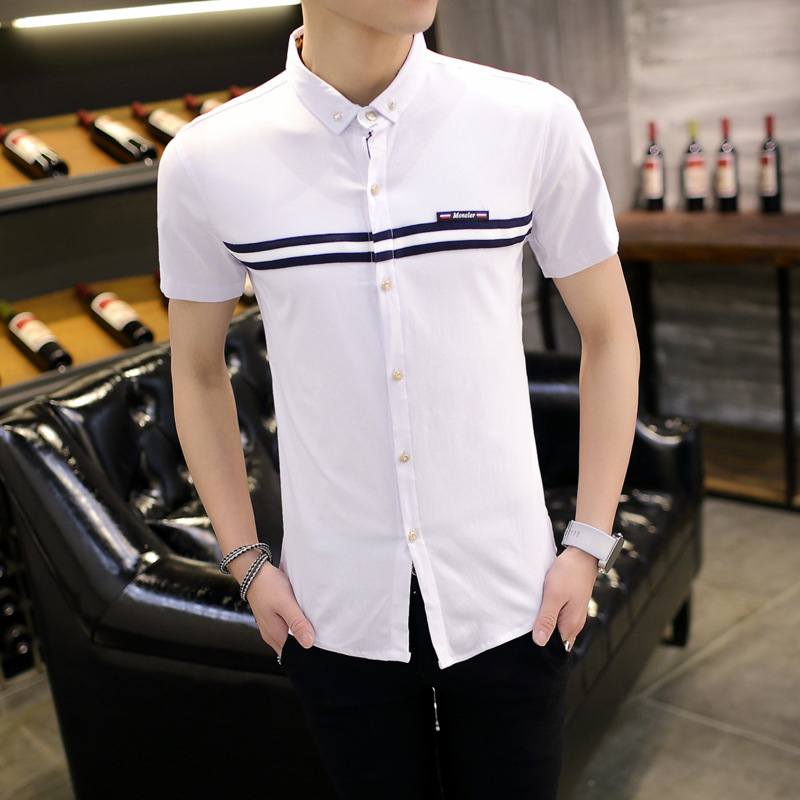 2016夏季男士韓版潮款短袖襯衫 修身青年男裝襯衣 免燙襯衫男式工廠,批發,進口,代購