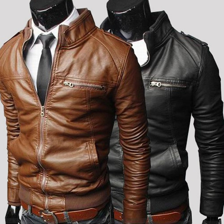 ebay爆款外貿男裝PU機車皮衣男士純色立領外套英倫歐版現貨Y93工廠,批發,進口,代購