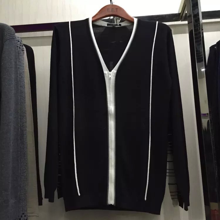 一件代發 聖哥朗品牌男裝時尚英倫拉鏈V領羊毛衫男士修身針織打底批發・進口・工廠・代買・代購
