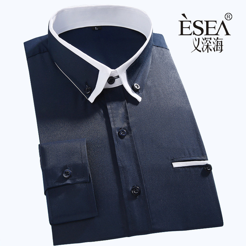 ESEA/義深海 春季新款男式長袖雙領襯衫時尚靚仔潮男速賣通熱賣款工廠,批發,進口,代購