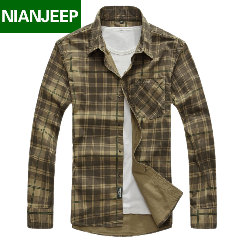 2015春裝男士長袖襯衫nian jeep純棉休閒寬松格子襯衣一件代發工廠,批發,進口,代購