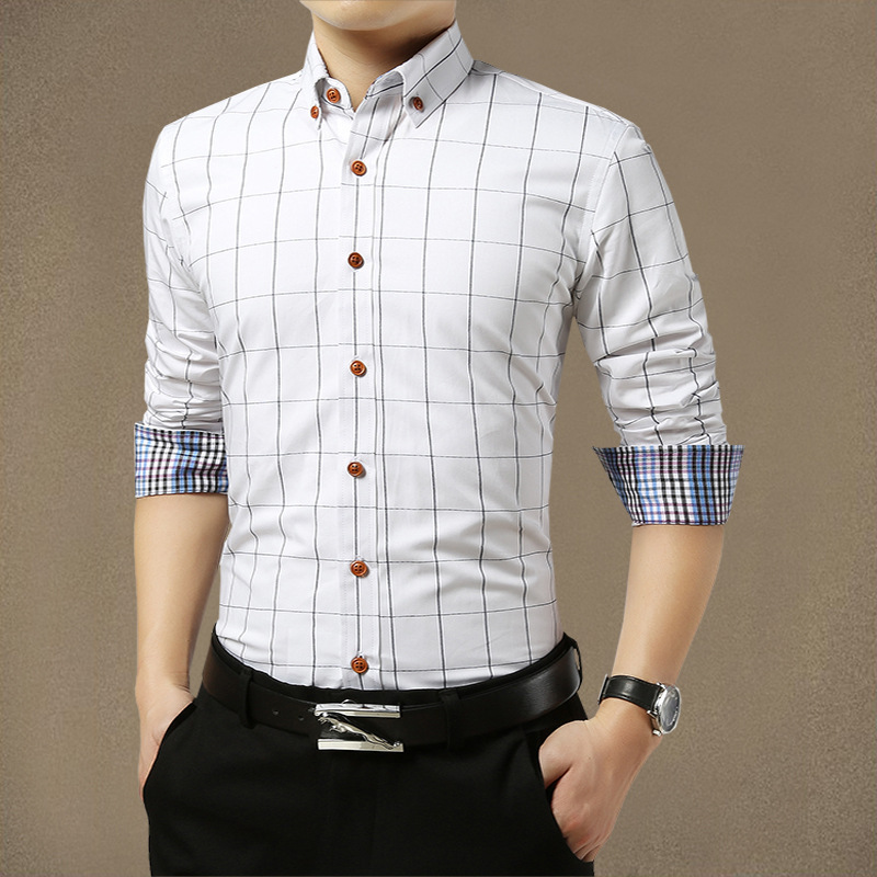 韓版大格子男士修身翻領襯衣 2016春季青年男式長袖棉襯衫男裝工廠,批發,進口,代購