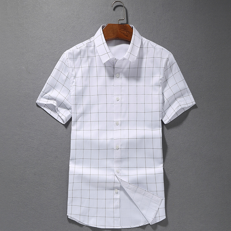 2016新款夏季男士格子短袖襯衫韓版型男修身薄款半袖襯衣一件代發工廠,批發,進口,代購