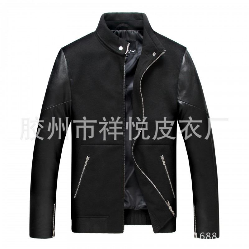 男款真皮皮衣毛呢加綿羊皮夾克外套翻領拉鏈時尚款【圖】工廠,批發,進口,代購