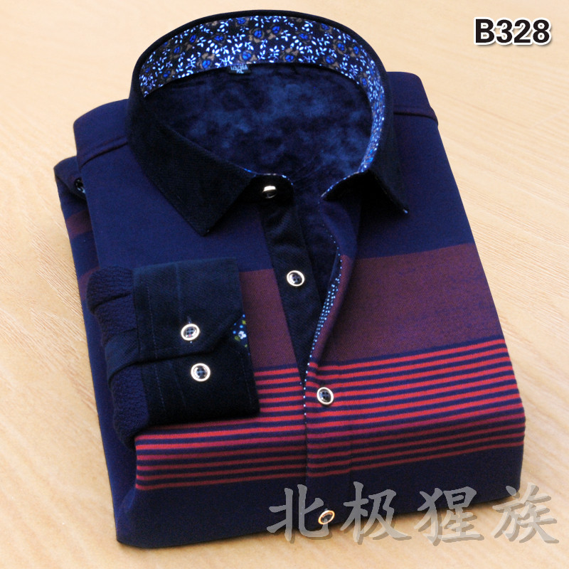新款男式提花復合加厚超柔絨保暖襯衫精品男式保暖襯衫批發B328批發・進口・工廠・代買・代購