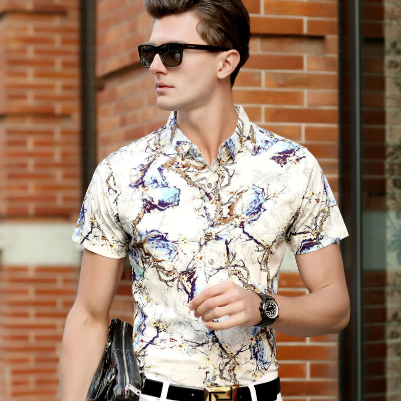 一件代發2016夏季新款中年男士短袖花襯衫英倫潮流男裝廠傢直銷批發・進口・工廠・代買・代購