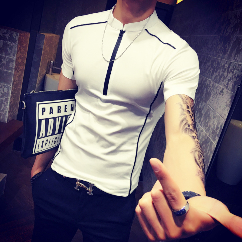 2016夏季男裝短袖t恤男式 完美線條 立領拉鏈修身男士短袖POLO衫工廠,批發,進口,代購