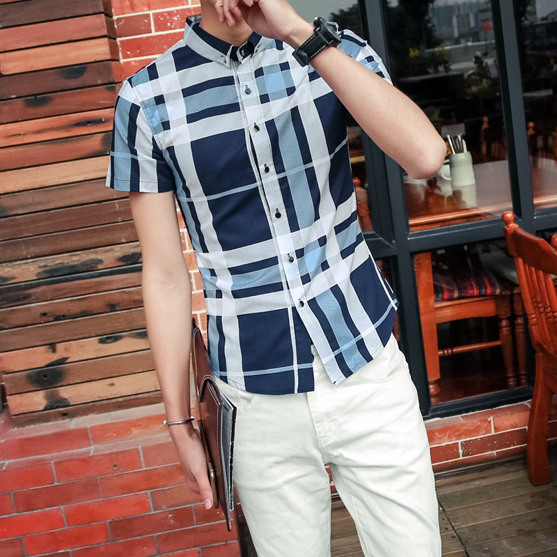 2016夏季新款大碼格子襯衫韓版短袖襯衫男工廠,批發,進口,代購