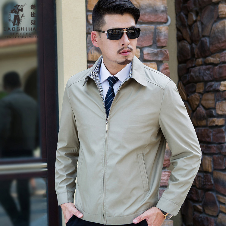 2015秋季新款中年男夾克翻領 中年爸爸裝薄款外套jacket 休閒茄克工廠,批發,進口,代購