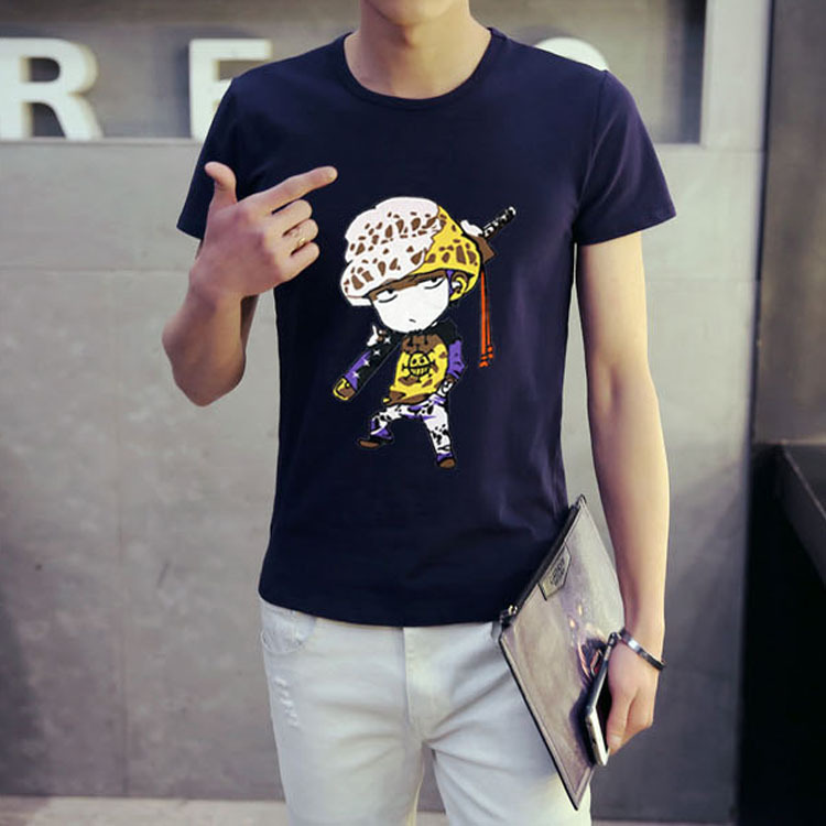 夏季潮流短袖t恤男 卡通日系青少年圓領學生韓版修身印花半截袖白批發・進口・工廠・代買・代購