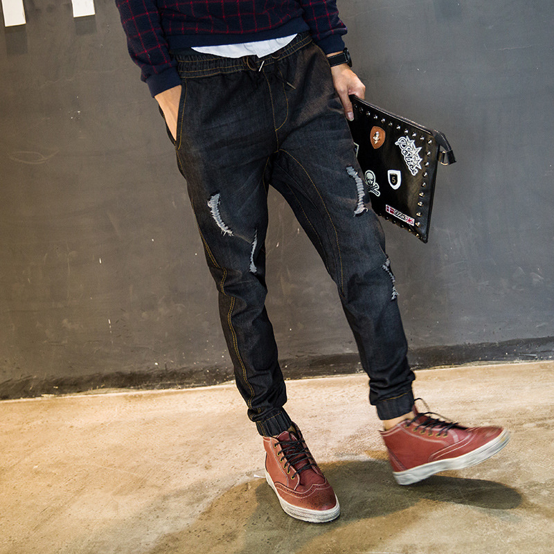 2015秋季新款潮流 男裝嘻哈風磨破男士滑板褲青少年男式牛仔YH318工廠,批發,進口,代購