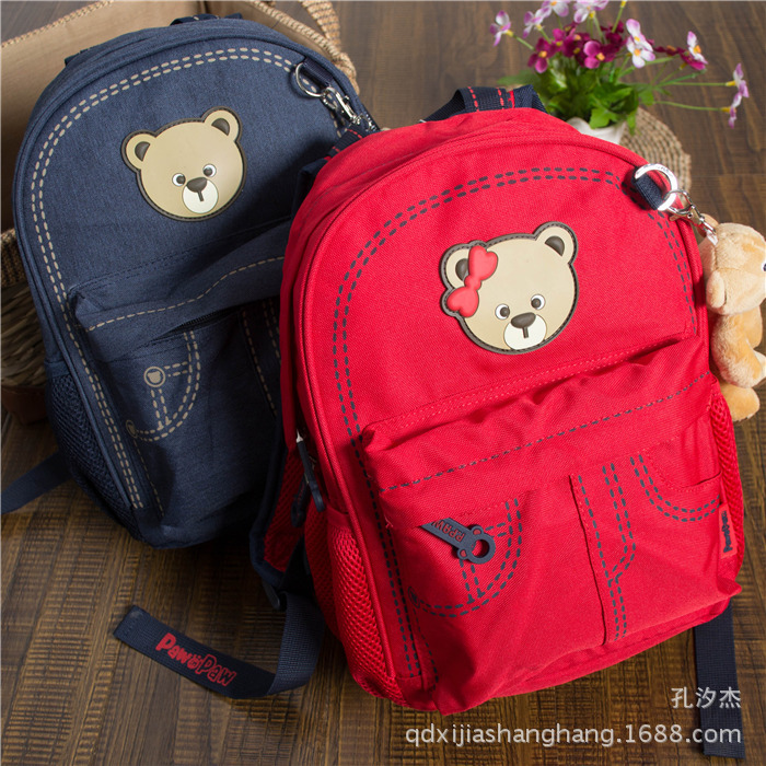 【一件代發】幼兒園兒童書包可愛小熊掛件帆佈包雙肩包 藍色 紅色工廠,批發,進口,代購