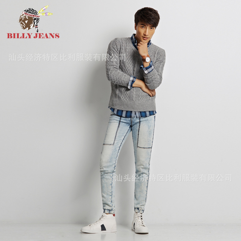 BILLY品牌2015歐美束腳褲慢跑褲 做舊牛仔褲男 高腰牛仔褲男工廠,批發,進口,代購