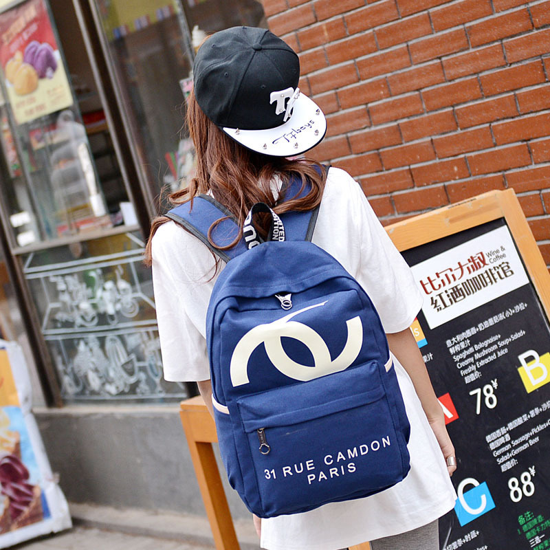 新款韓版簡約帆佈雙肩包潮男女高中學生書包 背包包批發・進口・工廠・代買・代購
