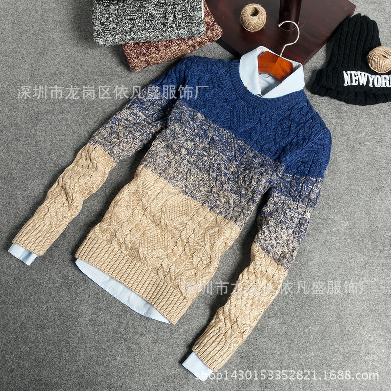 2015冬季男式圓領韓版套頭針織衫新款新潮批發・進口・工廠・代買・代購