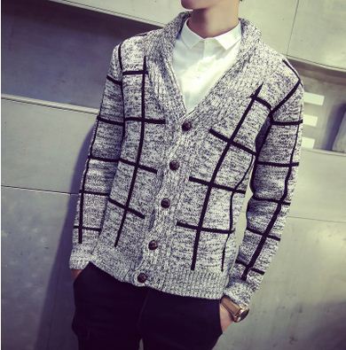 供應 WQB751 男式2015秋冬新款韓版時尚格子針織開衫男士毛衣外套工廠,批發,進口,代購