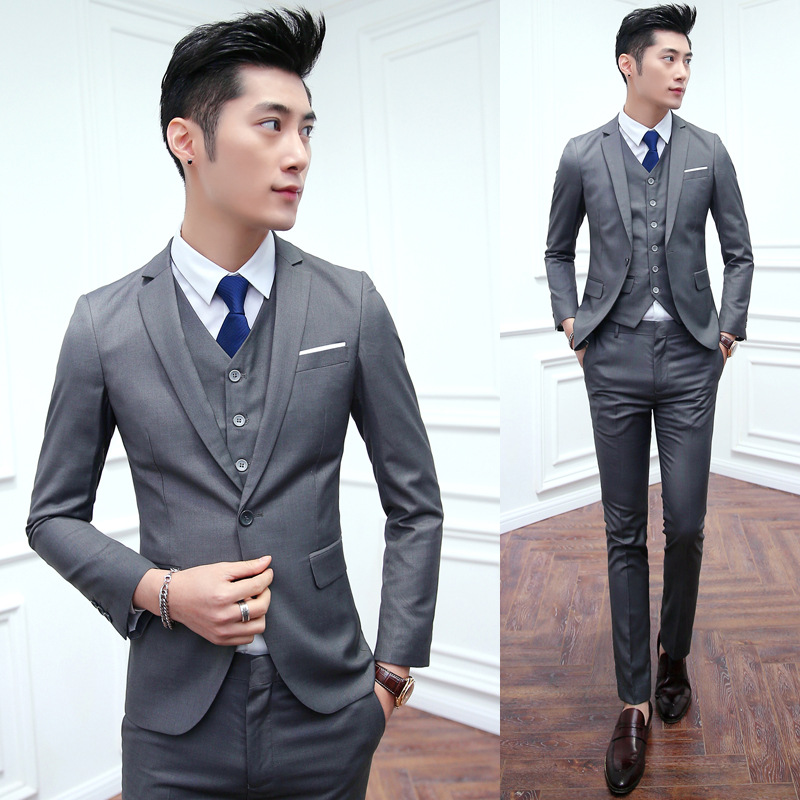 2016新款韓版英倫百搭修身時尚男士單排扣三件套西裝禮服套裝工廠,批發,進口,代購