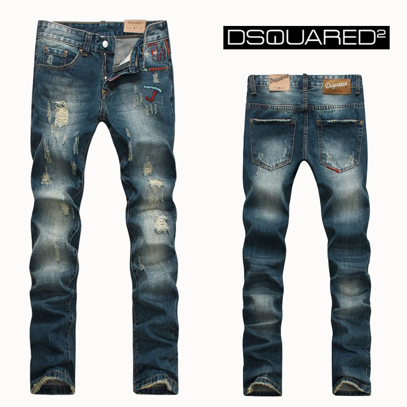 DSQUARED2男牛仔褲D2外貿貓須破洞牛仔褲男潮直筒修身乞丐褲0865批發・進口・工廠・代買・代購