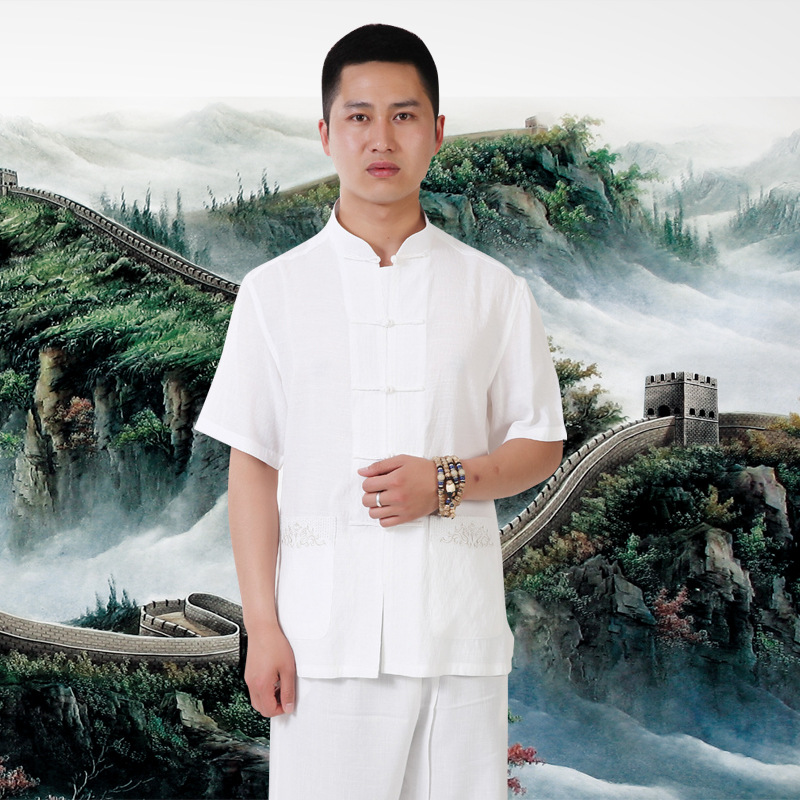 16年中國風唐裝套裝 中老年短袖 男士高檔棉質（套裝） 廠傢批發工廠,批發,進口,代購