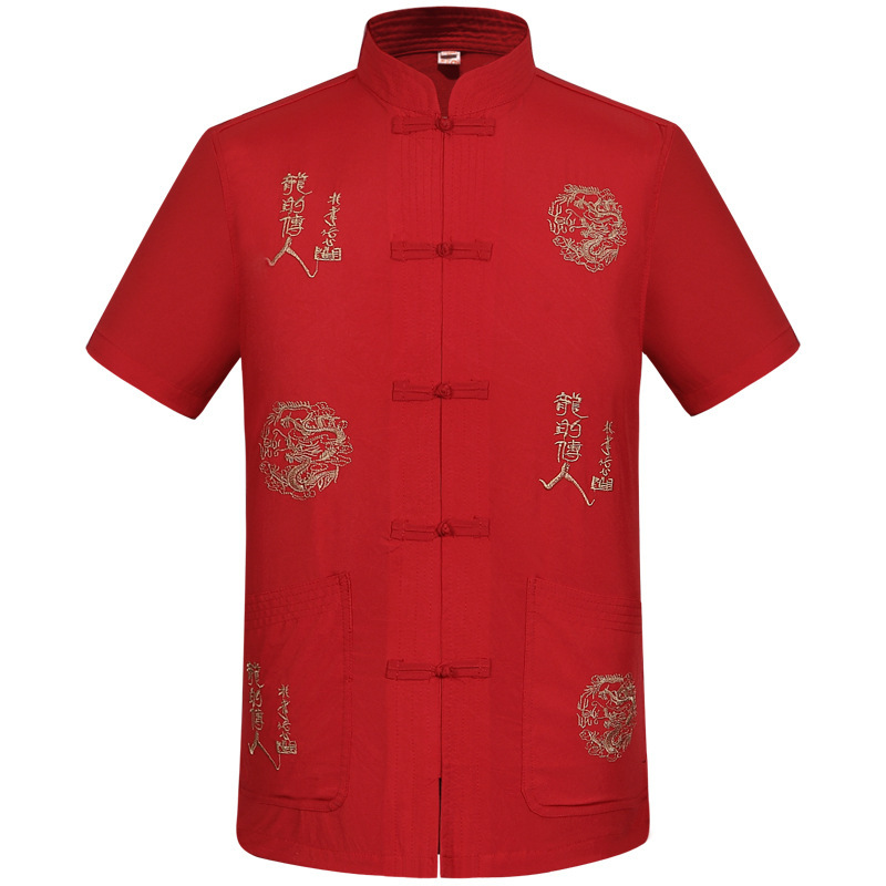 新款夏季短袖唐裝 男中式唐裝繡花大碼免燙中國風傳人工廠,批發,進口,代購