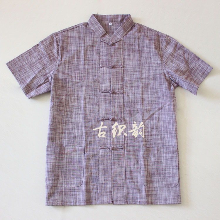 棉麻粗佈男士短袖唐裝襯衫夏季半袖居士服禪服工廠,批發,進口,代購