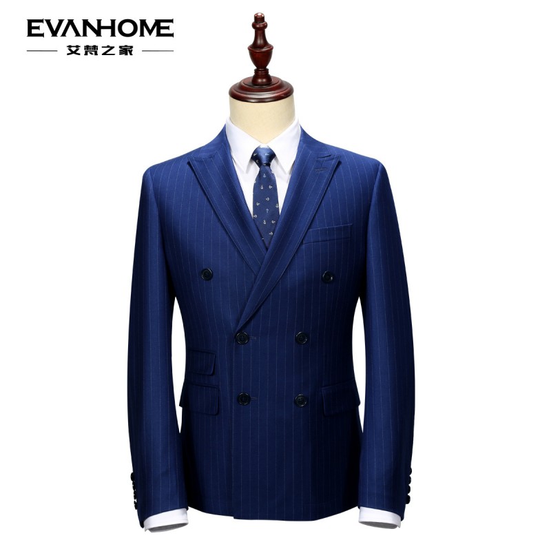 艾梵之傢秋季男士西服套裝 商務修身型禮服藏青白色條紋西裝外套批發・進口・工廠・代買・代購