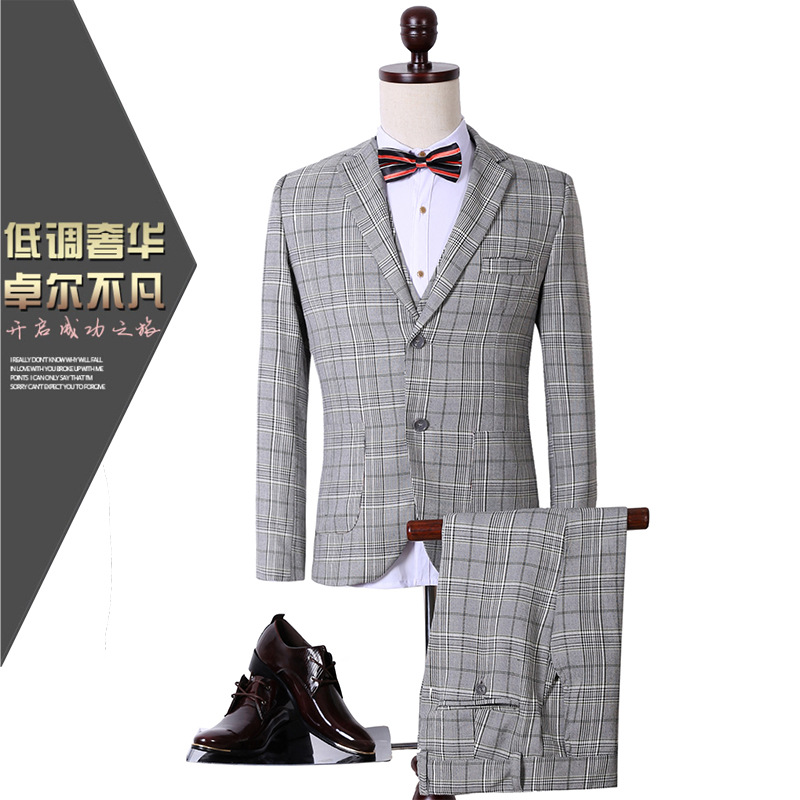 精品新款韓版格子男士西裝套裝新郎三件套禮服職業裝tz03批發・進口・工廠・代買・代購