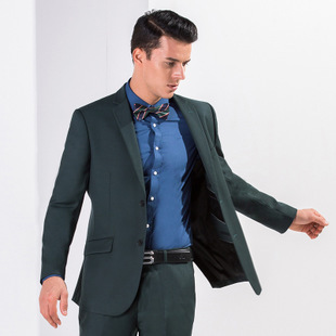 新品高檔婚禮影樓主持綠色男士西服套裝 修身免燙型批發・進口・工廠・代買・代購