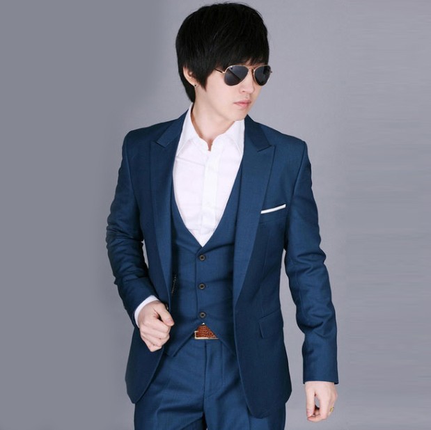 一件代發 新款男式藍色西服套裝 韓版修身時尚新郎結婚西裝潮男裝批發・進口・工廠・代買・代購