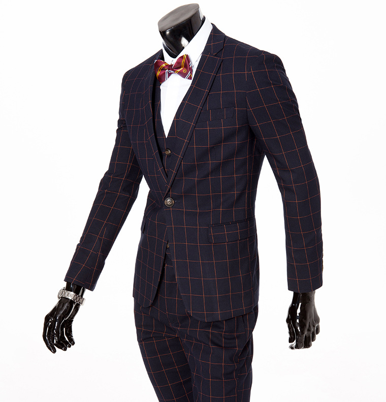 新款男士英倫格子西裝三件套 西服套裝禮服高端商務男裝批發・進口・工廠・代買・代購