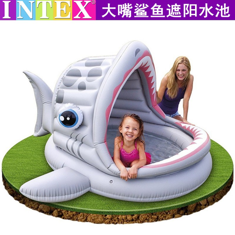 原裝正品INTEX57120 大嘴鯊魚水池 嬰兒帶遮陽蓬遊泳池 兒童球池批發・進口・工廠・代買・代購