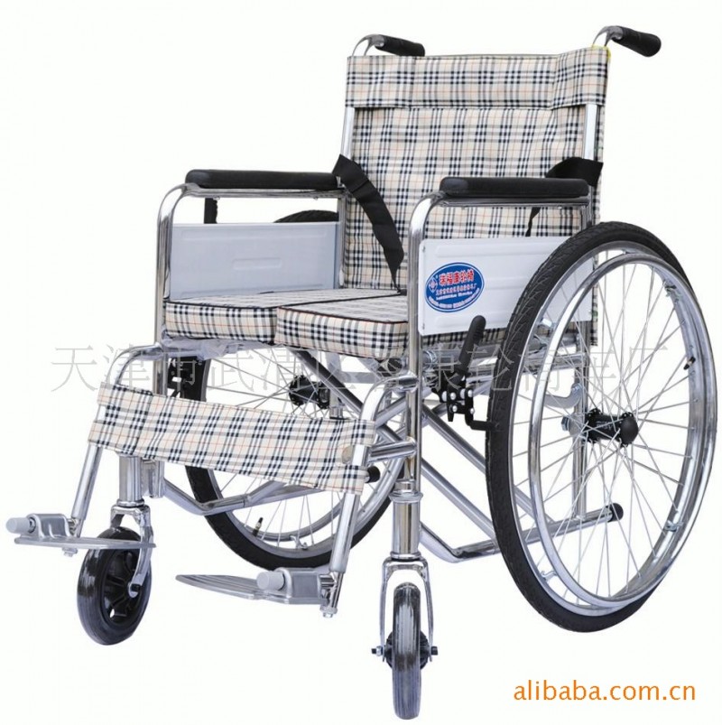 供應瑞福康牌低電鍍雙翻折疊硬座格子佈輪椅帶安全帶批發・進口・工廠・代買・代購